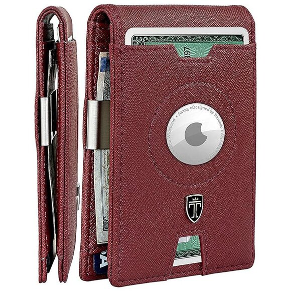 TRAVANDO AirTag* Wallet Mens Wallet with Money Clip Air Tag , Red - Picture 1 of 6